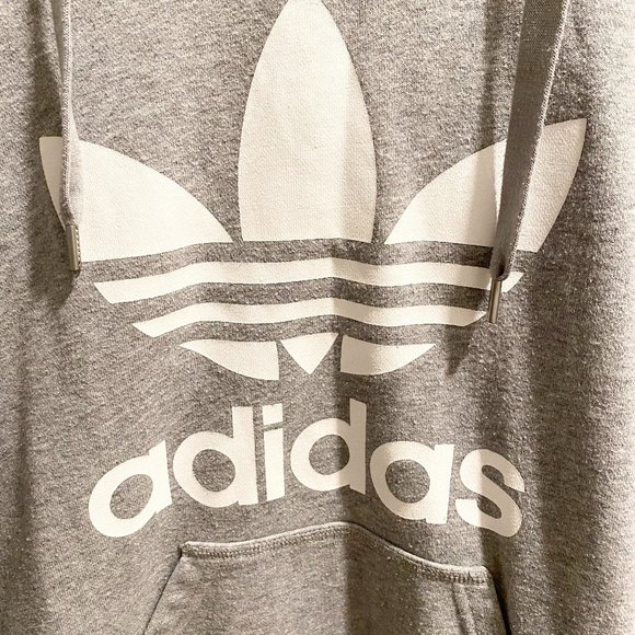 Adidas Adicolor Trefoil Drawcord-Adjustable Hoodie in Medium Grey Heather - Picture 4 of 5